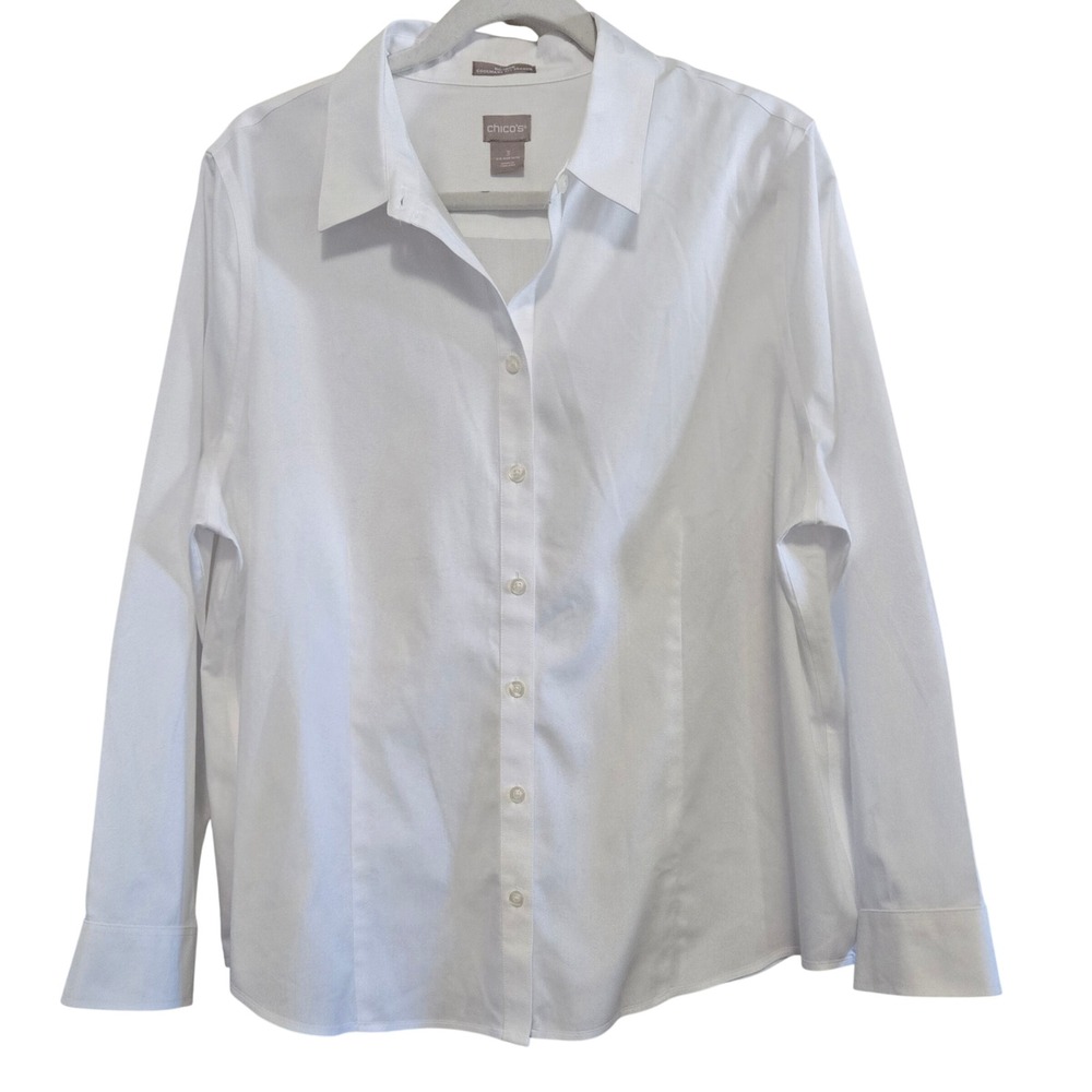 Chicos Classic White No Iron Coolmax All Season Button Down Shirt Size 3, 16/18 - Picture 2 of 11
